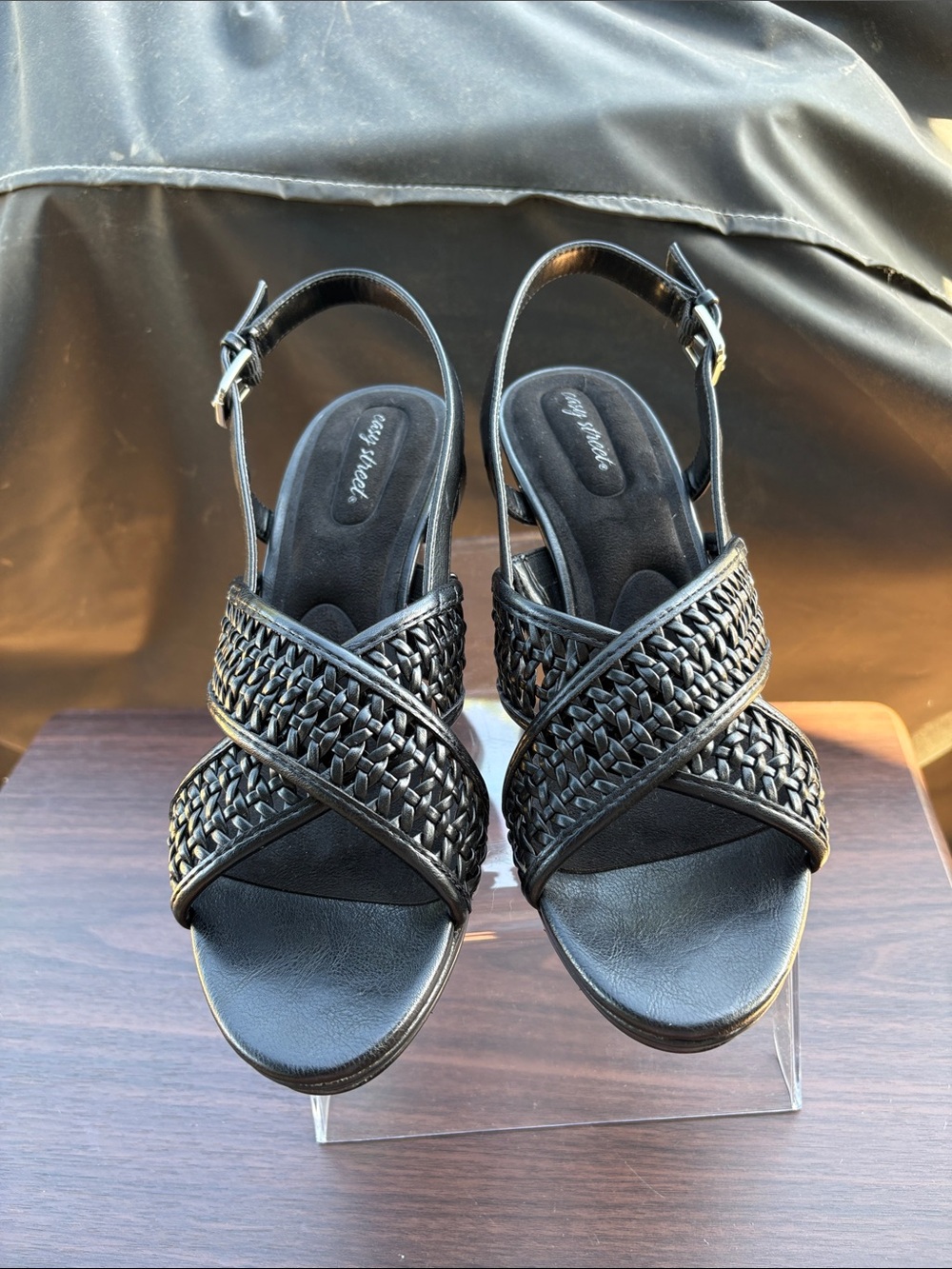 easy street Black Woven Slingback Sandals